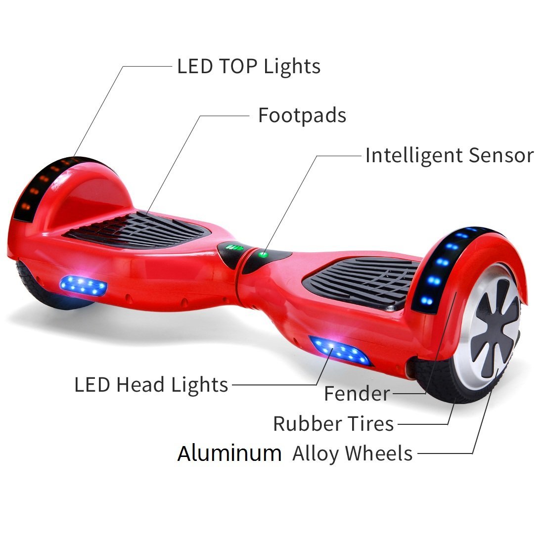 Xe điện đi bộ 2 bánh thông minh đỏ đèn led mô tả