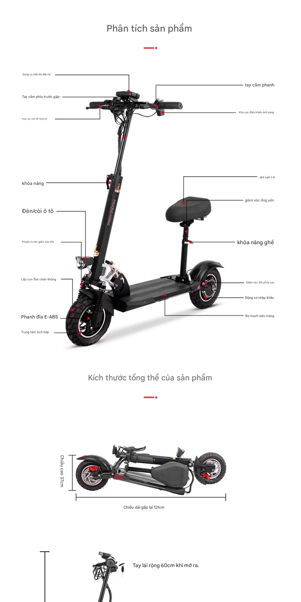 Thông số sản phẩm xe điện trượt scooter